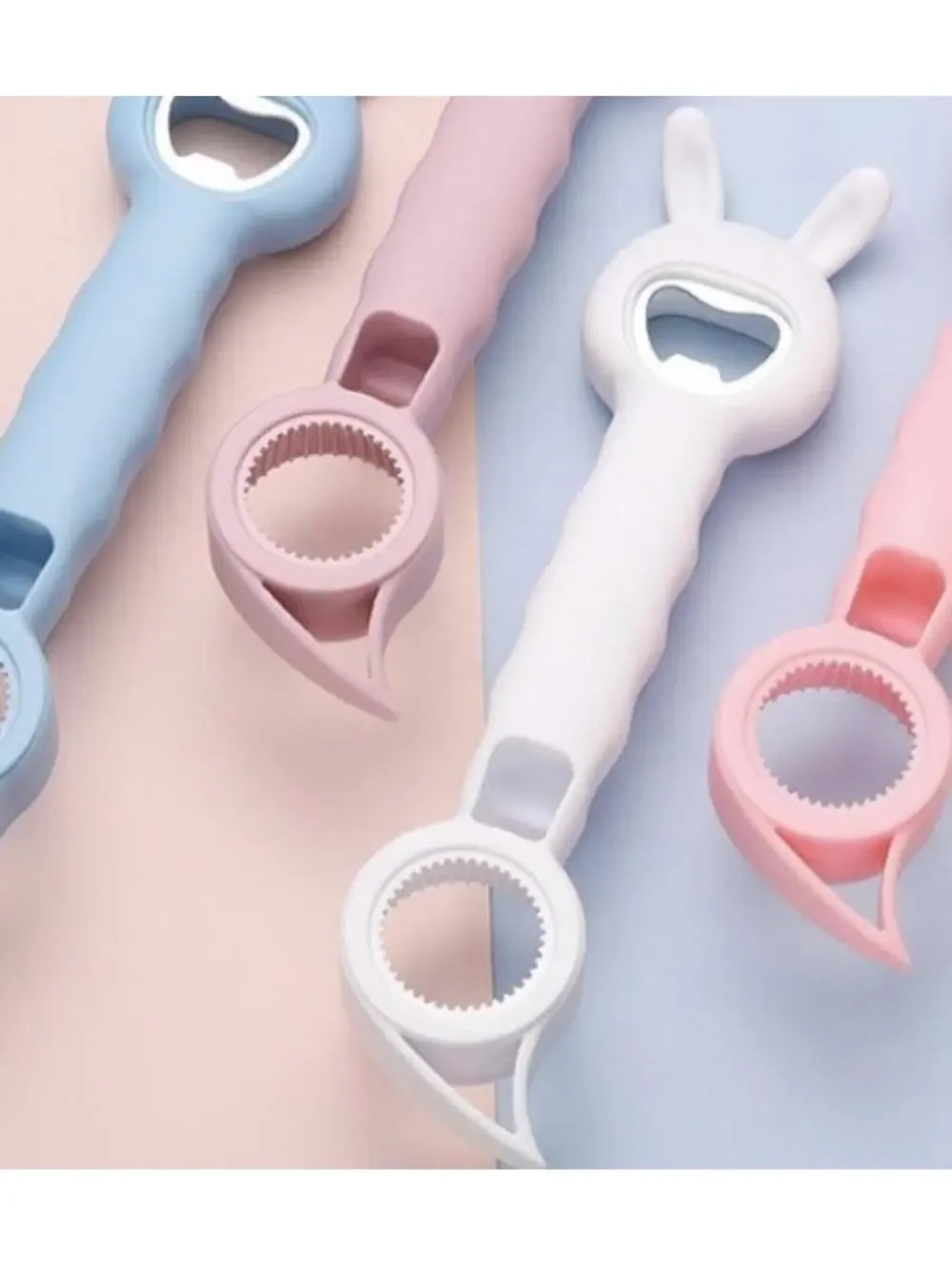White Bunny 4-in-1 Multi-Function Bottle Opener - Jar, Pull Tab, Twist Top